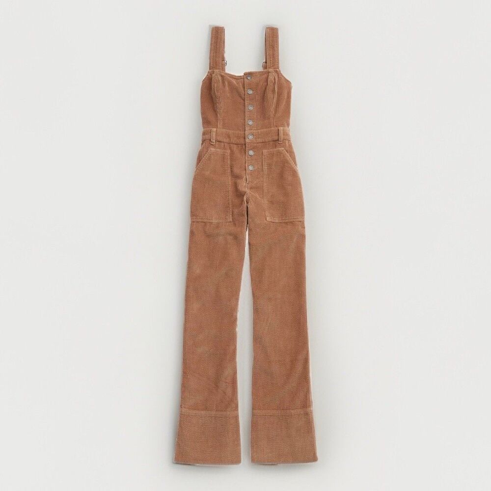 Aerie Kick Flare Thick Corduroy Wide Leg Jumpsuit Overalls Camel Tan Women S Y2k